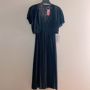 Two piece midi black dress with lacy bolero